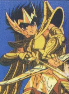 Seiya, chevalier de bronze de la constellation de Pégase, revêtu de l'armure d'or du signe du Sagittaire